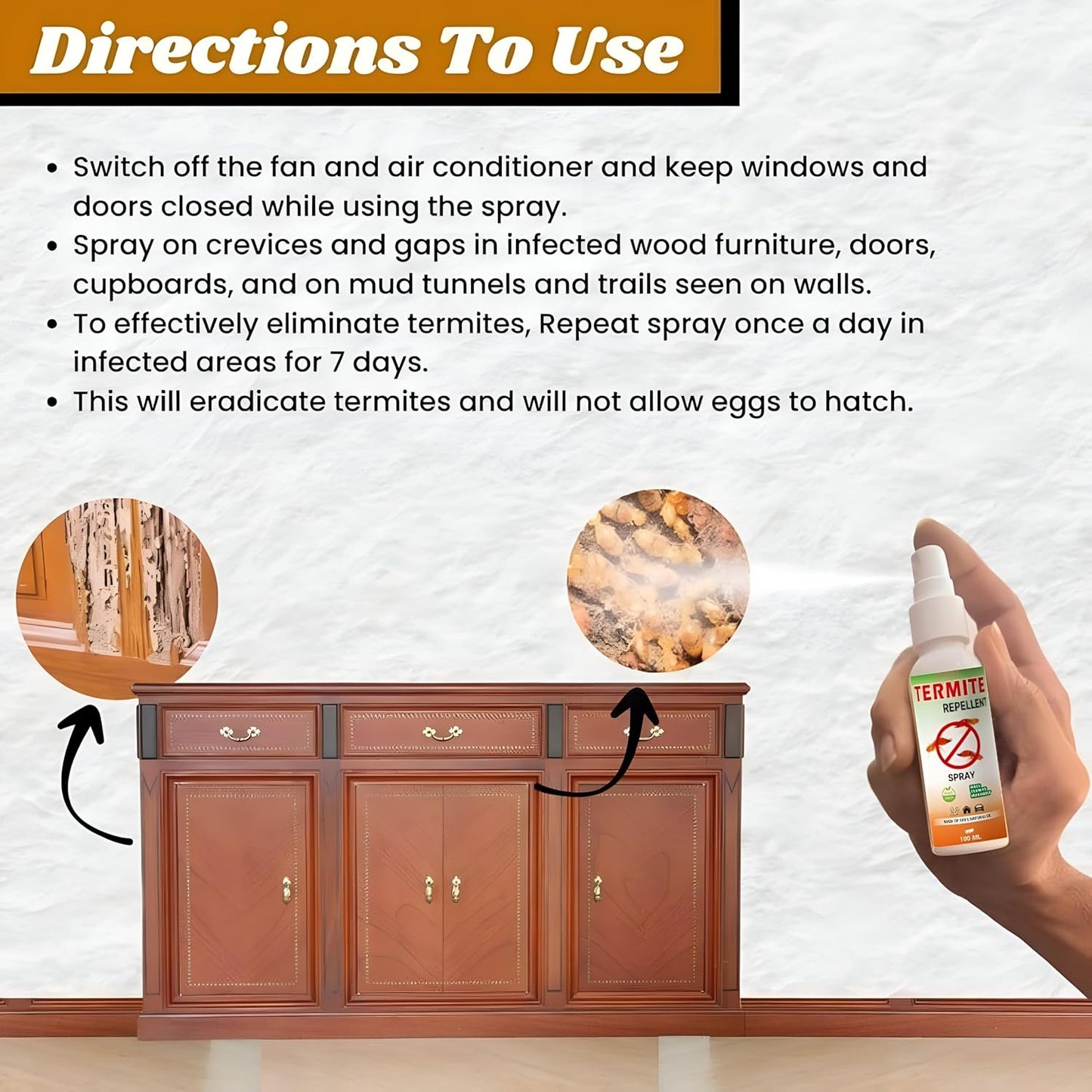 Natural Anti Termite killer Spray Long Lasting Protection for Home & Furniture (Pack of 3)