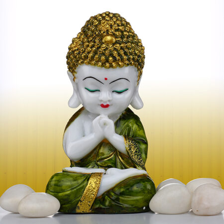 Baby Monk Buddha Showpiece for Home Decor (Golden & Black) Marble – 8 Inch