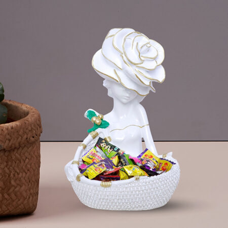 11-Inch Lady Figurine Basket for Décor & Storage