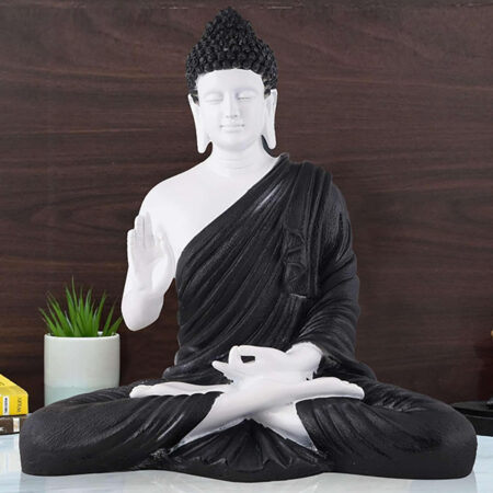 Meditation Big Buddha Showpiece for Home Decor (Black & White) Marble – 15 Inch