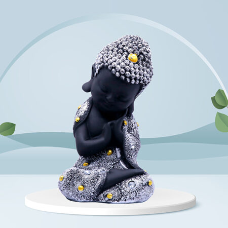 Baby Monk Buddha Showpiece for Home Decor (Grey & Black) Polyresin – 7 Inch