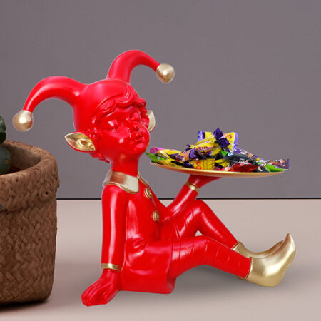 10.5-Inch Red Jester Figurine Candy & Snack Holder