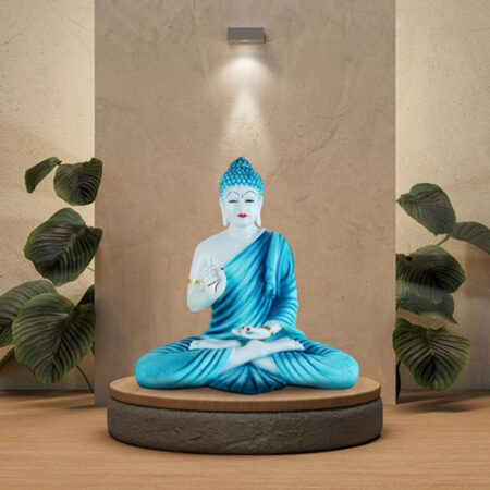 Meditation Big Buddha Showpiece for Home Decor (Blue & White) Marble – 15 Inch