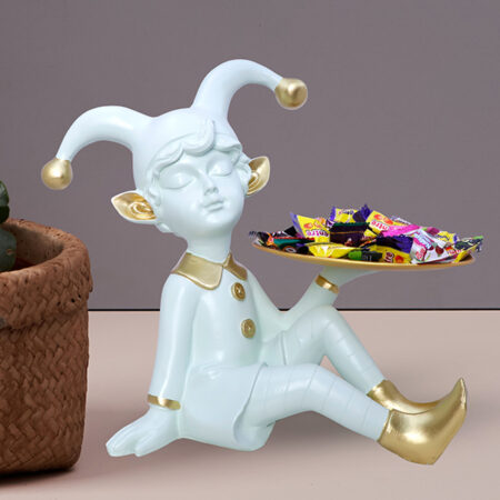 10.5-Inch White Jester Figurine Candy & Snack Holder