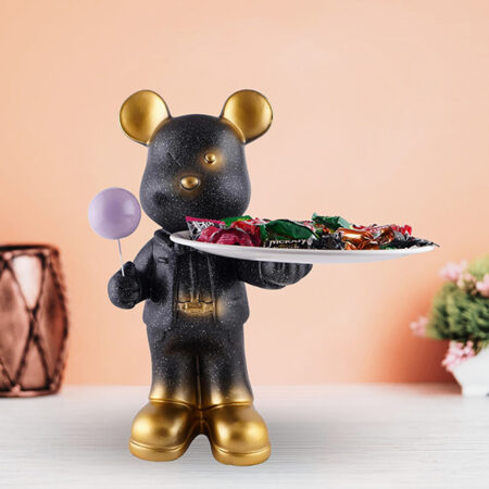 11-Inch Black Resin Bear Tray Decorative Storage Holder