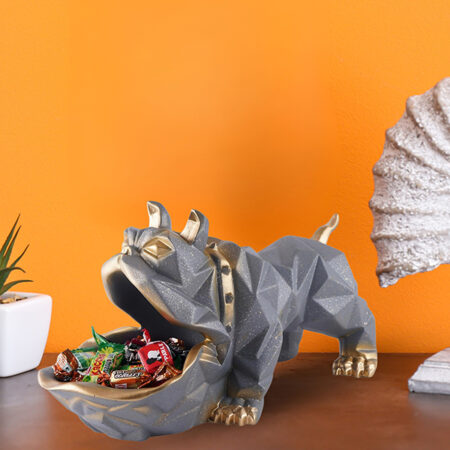 10-Inch Geometric Bulldog Candy Holder Modern Decorative Snack Tray