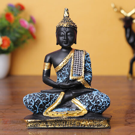 Serene Buddha Idol in Black & Blue – 16cm