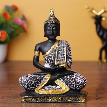 Elegant Buddha Idol in Black & Pink – 16cm