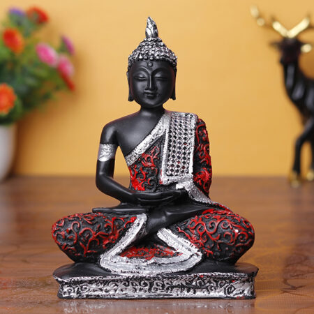 lack & Red Buddha Idol – Peaceful Decor – 6.5 Inch