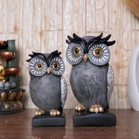 Decorative Owl Figurine Set Handcrafted Resin Sculpture