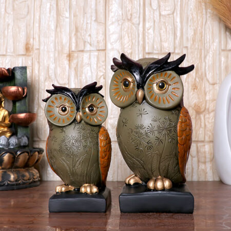 Decorative Owl Figurine Set Handcrafted Resin Sculpture